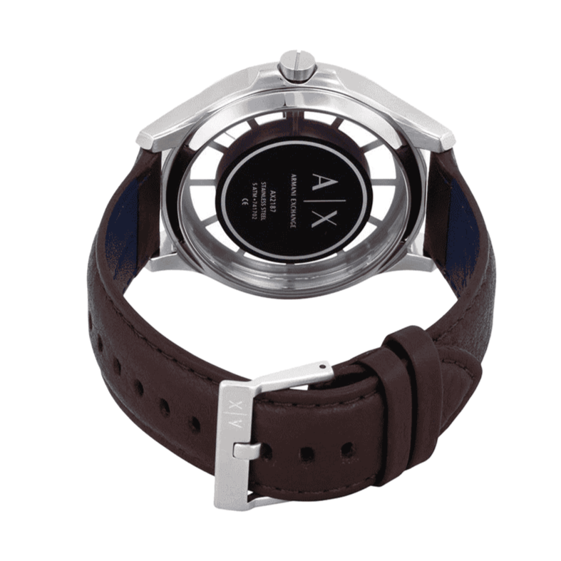 Armani Exchange Hampton Chronograph White Dial Brown Leather Strap Watch For Men - AX2187