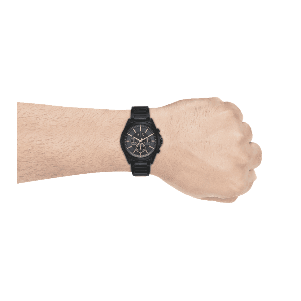 Armani Exchange Drexler Chronograph Black Dial Black Steel Strap Watch For Men - AX2639