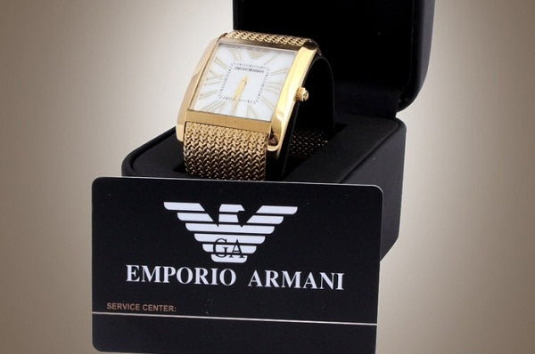 Emporio Armani Super Slim Quartz White DIal Gold Mesh Bracelet Watch For Women - AR2017