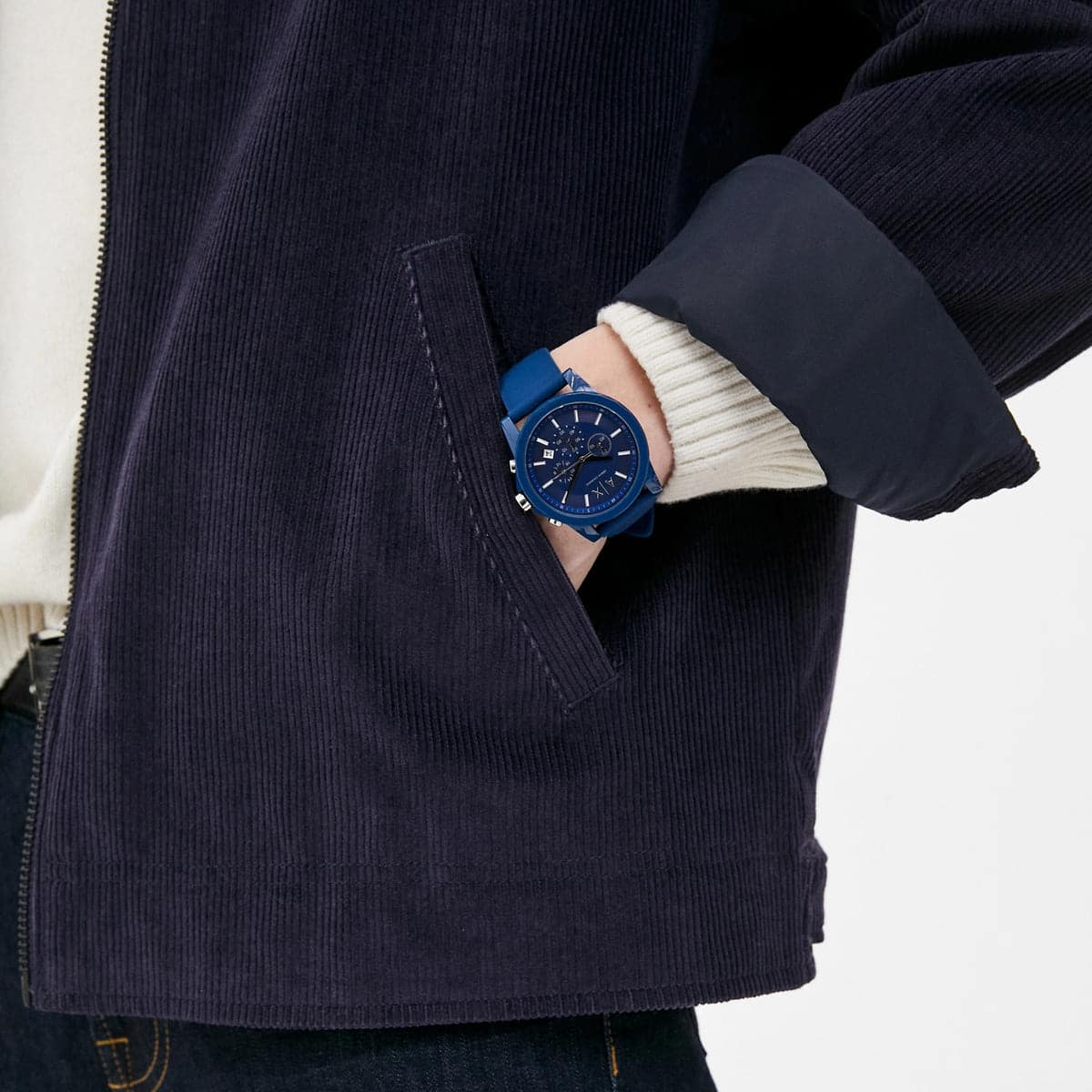 Armani Exchange Outerbanks Chronograph Blue Dial Blue Silicone Strap Watch For Men - AX1327