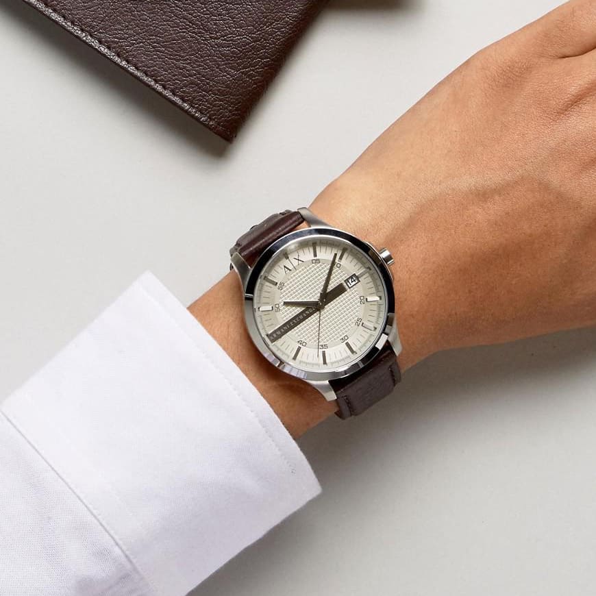 Armani Exchange Whitman Silver Dial Brown Leather Strap Watch For Men - AX2100