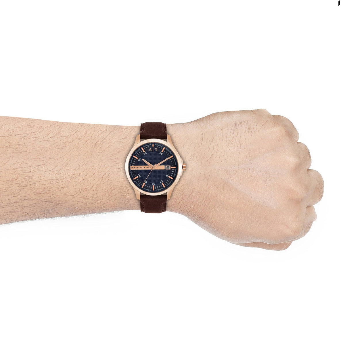 Armani Exchange Hampton Chronograph Blue Dial Brown Leather Strap Watch For Men - AX2172