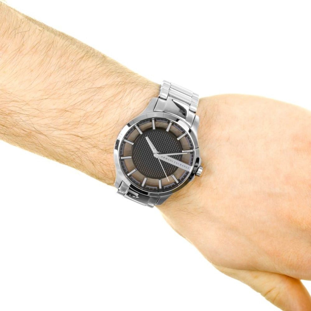 Armani Exchange Hampton Chronograph Black Dial Silver Steel Strap Watch For Men - AX2179