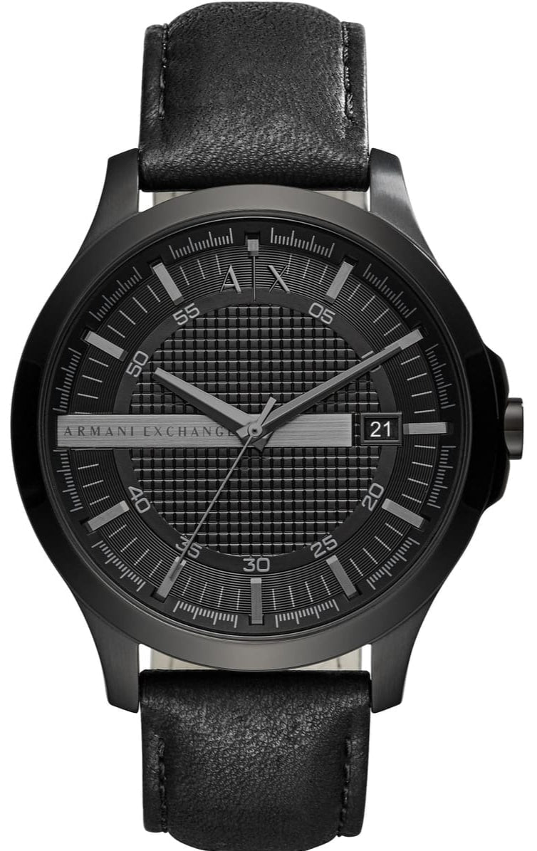 Armani Exchange Hampton Chronograph Black Dial Black Leather Strap Watch For Men - AX2400