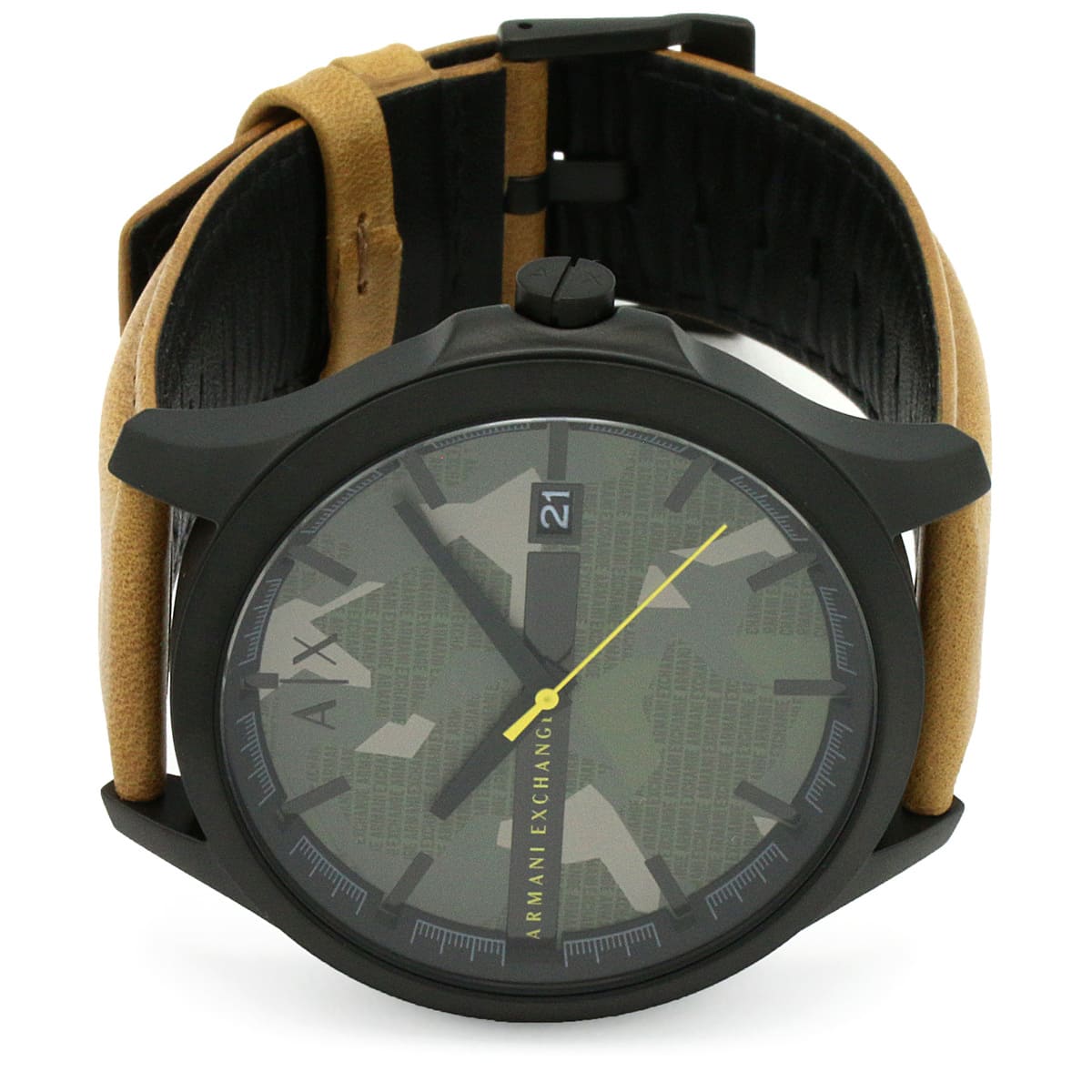 Armani Exchange Hampton Chronograph Green Dial Brown Leather Strap Watch For Men - AX2412