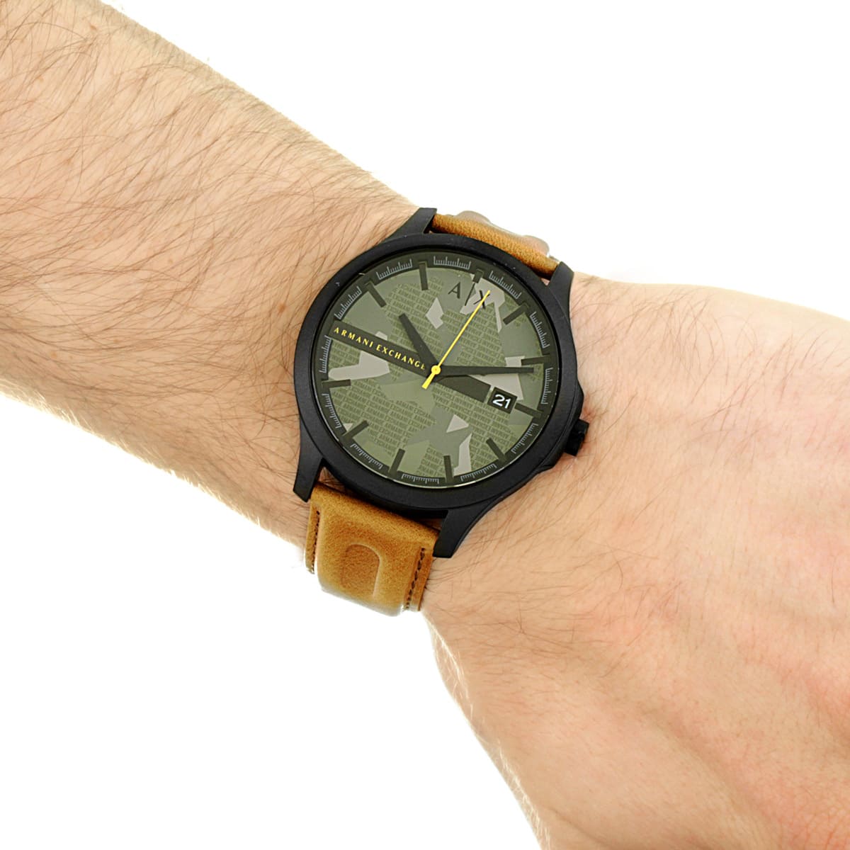 Armani Exchange Hampton Chronograph Green Dial Brown Leather Strap Watch For Men - AX2412