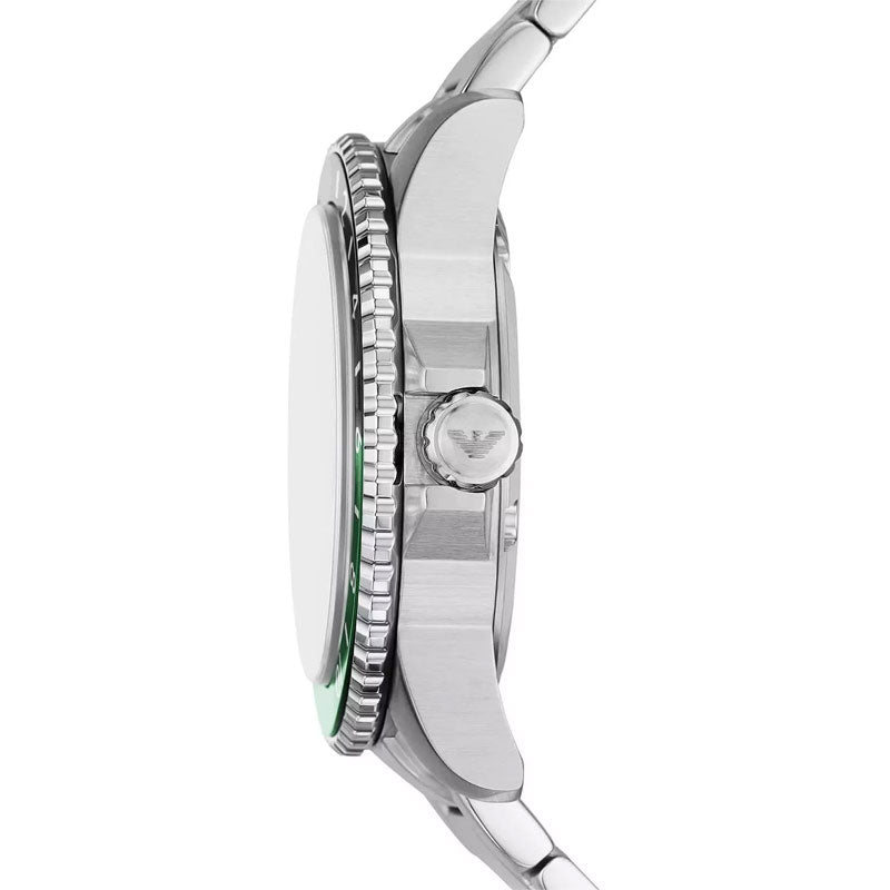 Emporio Armani Sea Explorer GMT Black Dial Silver Steel Strap Watch For Men - AR11589