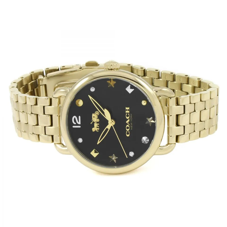 Coach Delancey Black Dial Gold Steel Strap Watch for Women - 14502813
