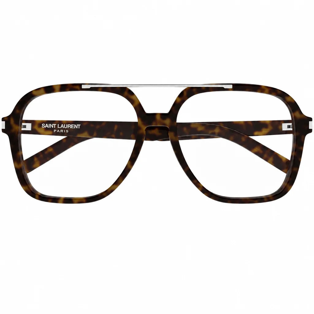 Saint Laurent Women SL 545 Geometric Aviator 002 Dark Havana Sunglasses