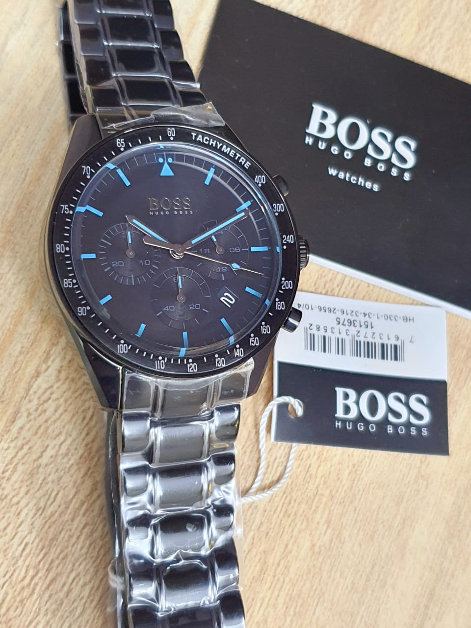 Hugo Boss Trophy Chronograph Black Dial Black Steel Strap Watch for Men - 1513675