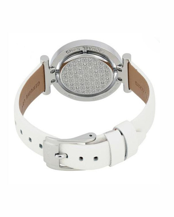 Michael Kors Averi Silver Dial White Leather Strap Watch for Women - MK2524