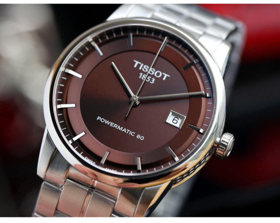 Tissot Luxury Powermatic 80 Brown Dial Silver Steel Strap Watch For Men - T086.407.11.291.00