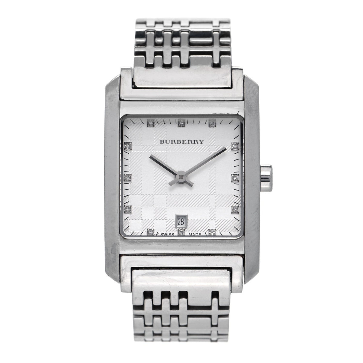 Burberry Heritage Diamond White Dial Silver Stainless Steel Strap Watch for Women - BU1583
