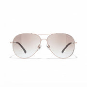 Chanel Women Pilot Titanium & Calfskin Pinky Gold Sunglasses