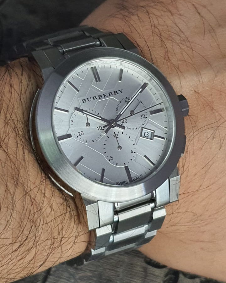 Burberry The City Chronograph Silver Dial Silver Steel Strap Watch for Men - BU9350