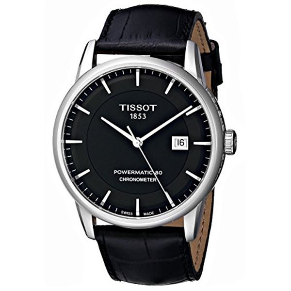 Tissot T Classic Luxury Powermatic 80 Black Dial Black Leather Strap Watch For Men - T086.408.16.051.00