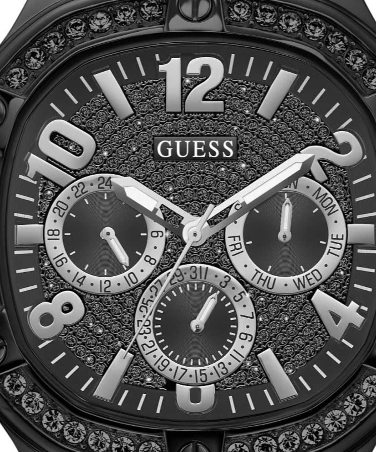 Guess Duke Glitz Crystals Black Dial Black Steel Strap Watch For Men - GW0576G3