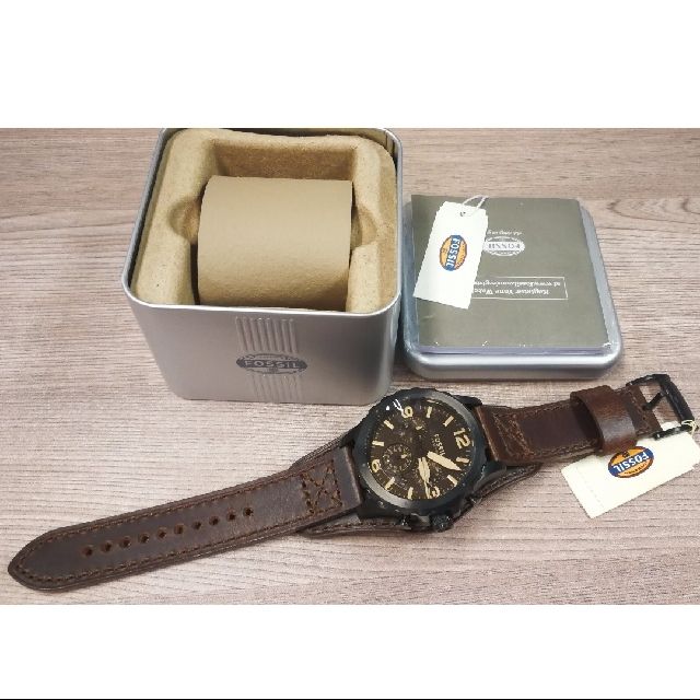 Fossil Nate Chronograph Brown Dial Brown Leather Strap Watch for Men - JR1511