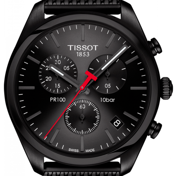 Tissot T Classic PR 100 Chronograph Black Dial Black Mesh Bracelet Watch For Men - T101.417.33.051.00