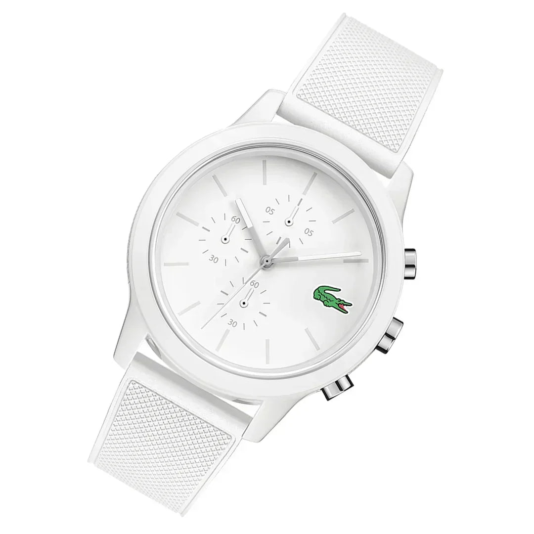 Lacoste 12.12 Chronograph White Dial White Silicon Strap Watch for Men - 2010974