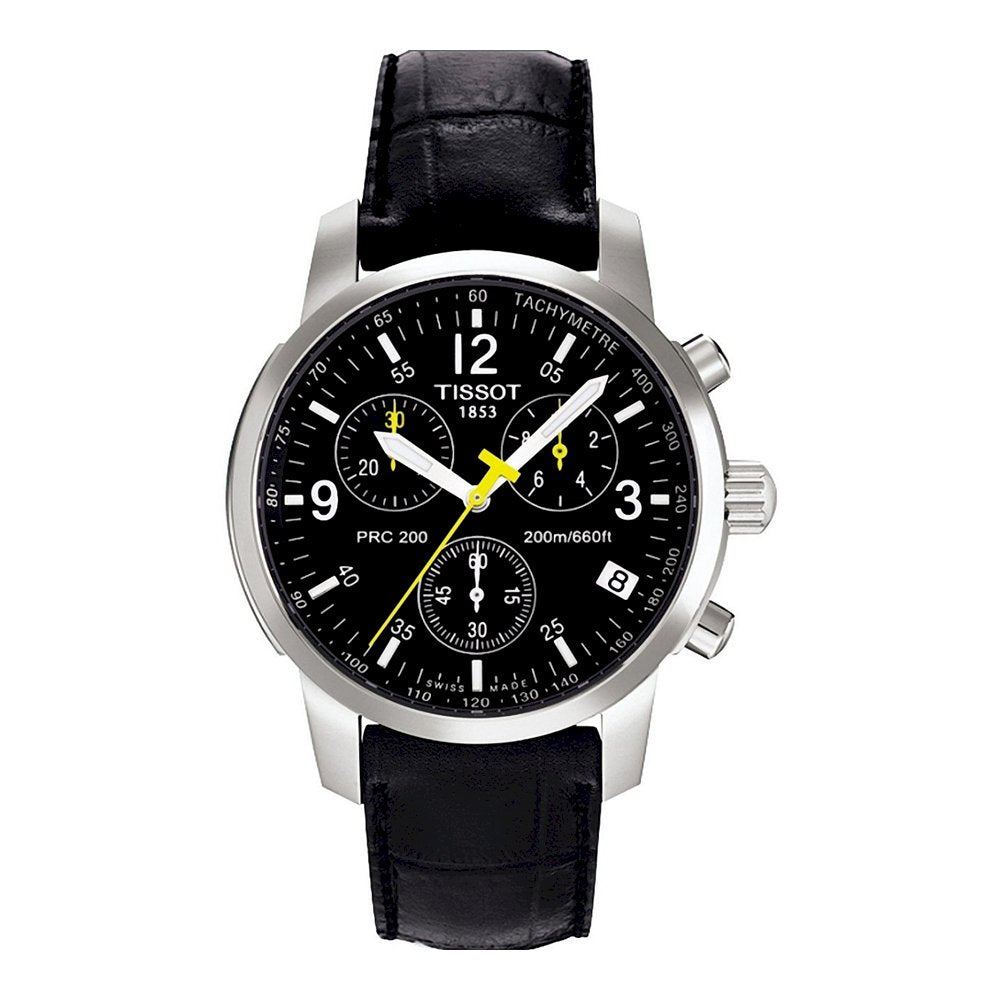 Tissot T Race PRC 200 Chronograph Quartz Black Dial Black Leather Strap Watch for Men - T17.1.526.52
