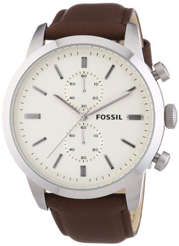 Fossil Townsman Chronograph White Dial Brown Leather Strap Watch for Men - FS5350