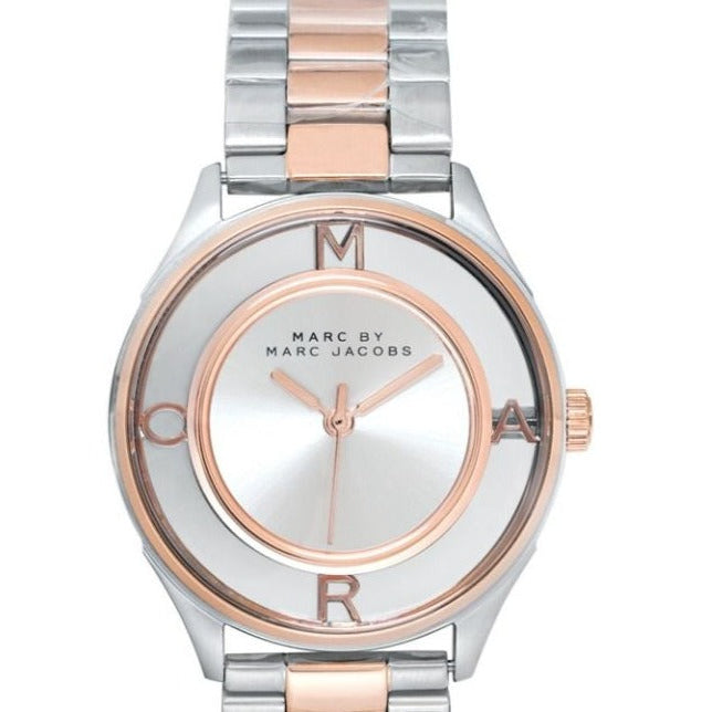 Marc Jacobs Tether Transparent White Dial Two Tone Steel Strap Watch for Women - MBM3436