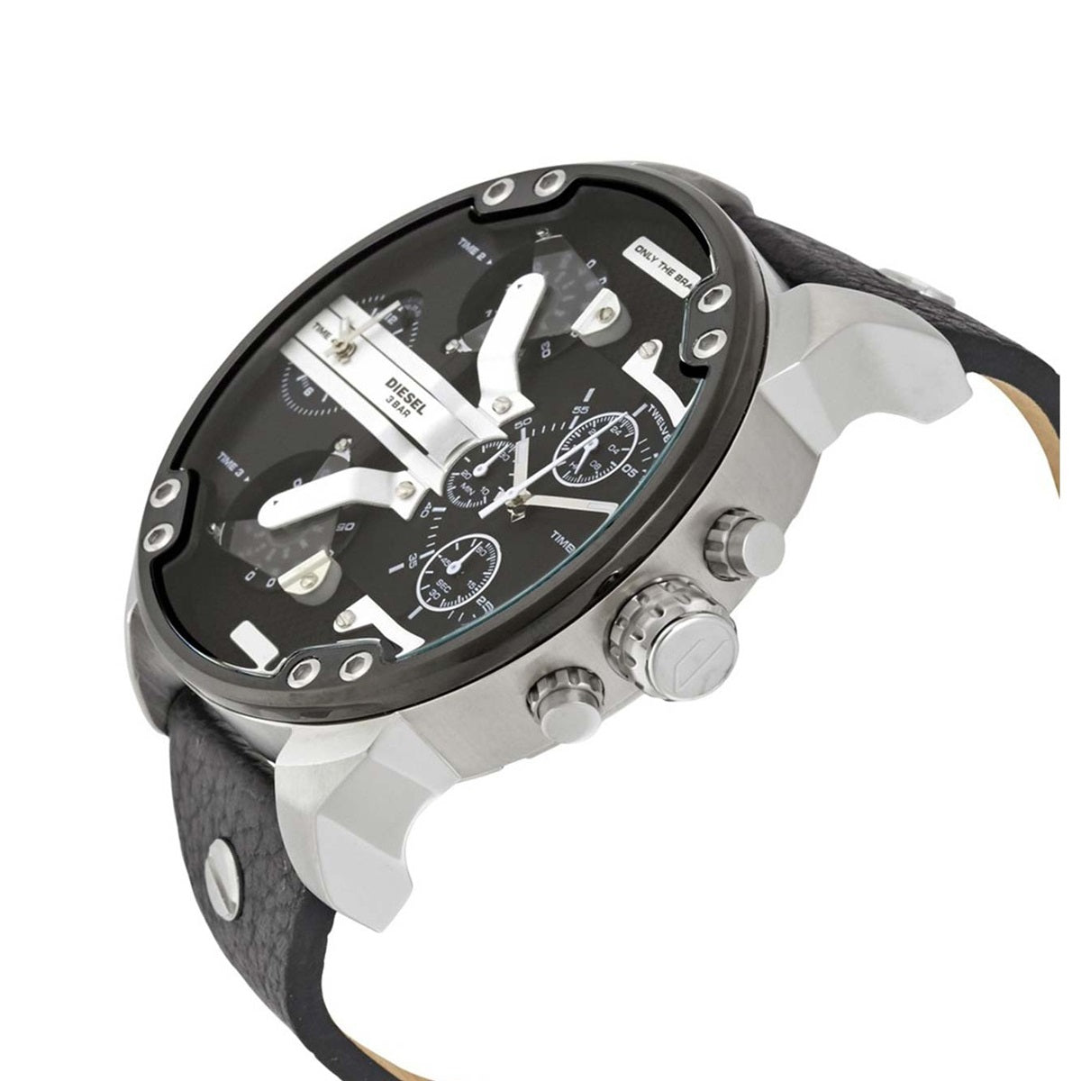 Diesel Mr Daddy Chronograph Black Dial Black Leather Strap Watch For Men - DZ7313
