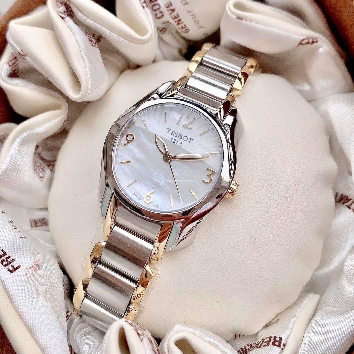 Tissot T Wave Mother of Pearl Dial Two Tone Steel Strap Watch for Women - T023.210.22.117.00