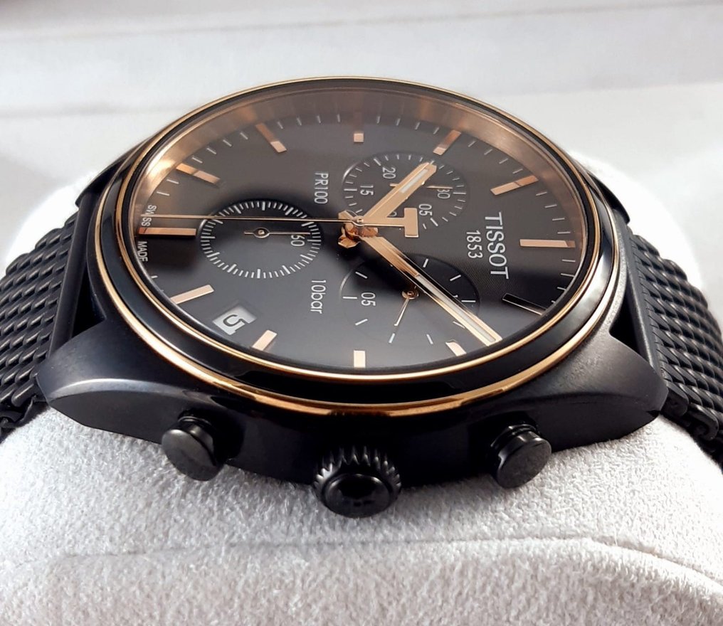 Tissot T Classic PR 100 Chronograph Anthracite Black Dial Black Mesh Bracelet Watch For Men - T101.417.23.061.00