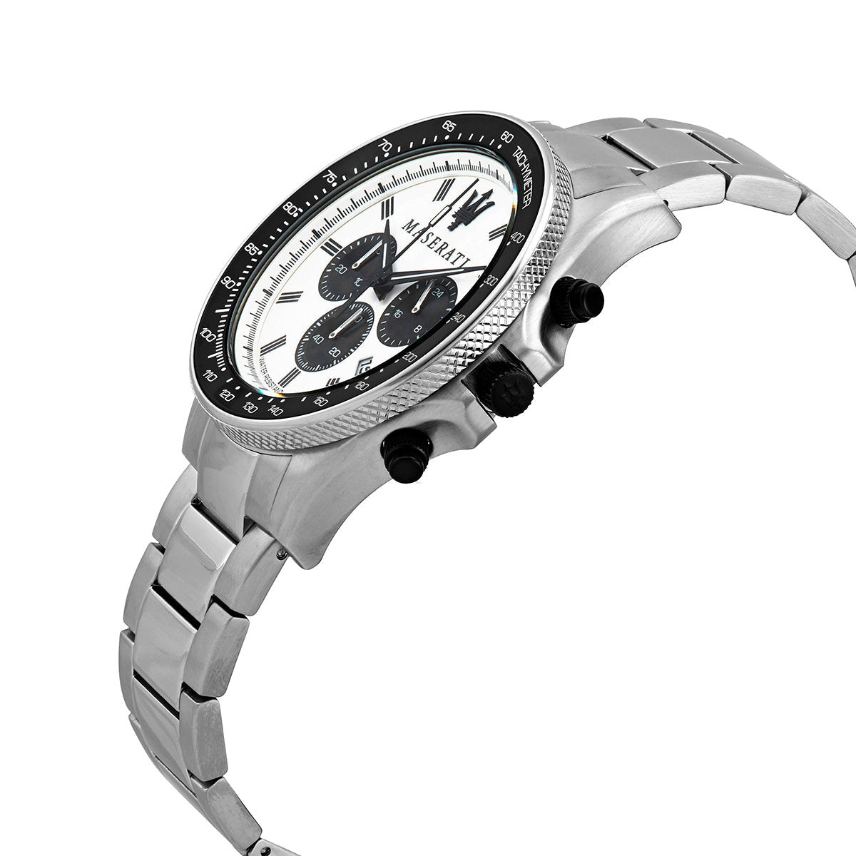 Maserati SFIDA Chronograph White Dial Silver Steel Strap Watch For Men - R8873640003