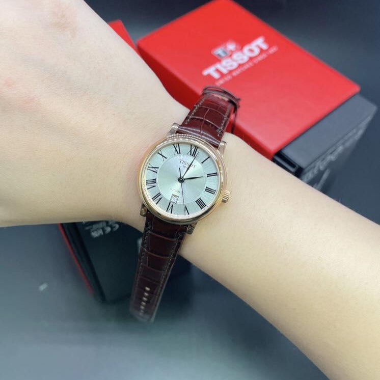 Tissot T Classic Carson Premium White Dial Brown Leather Strap Watch for Women - T122.207.36.033.00