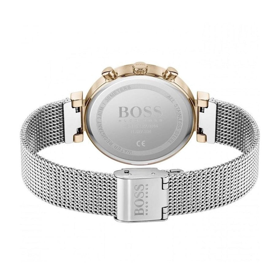 Hugo Boss Flawless Chronograph Silver Dial Silver Mesh Bracelet Watch for Women -1502551