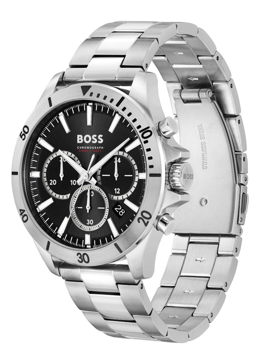 Hugo Boss Troper Chronograph Black Dial Silver Steel Strap Watch For Men - 1514057