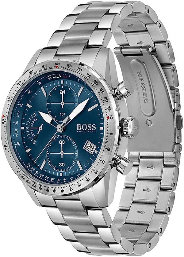 Hugo Boss Talent Chronograph Blue Dial Silver Steel Strap Watch for Men - 1513582