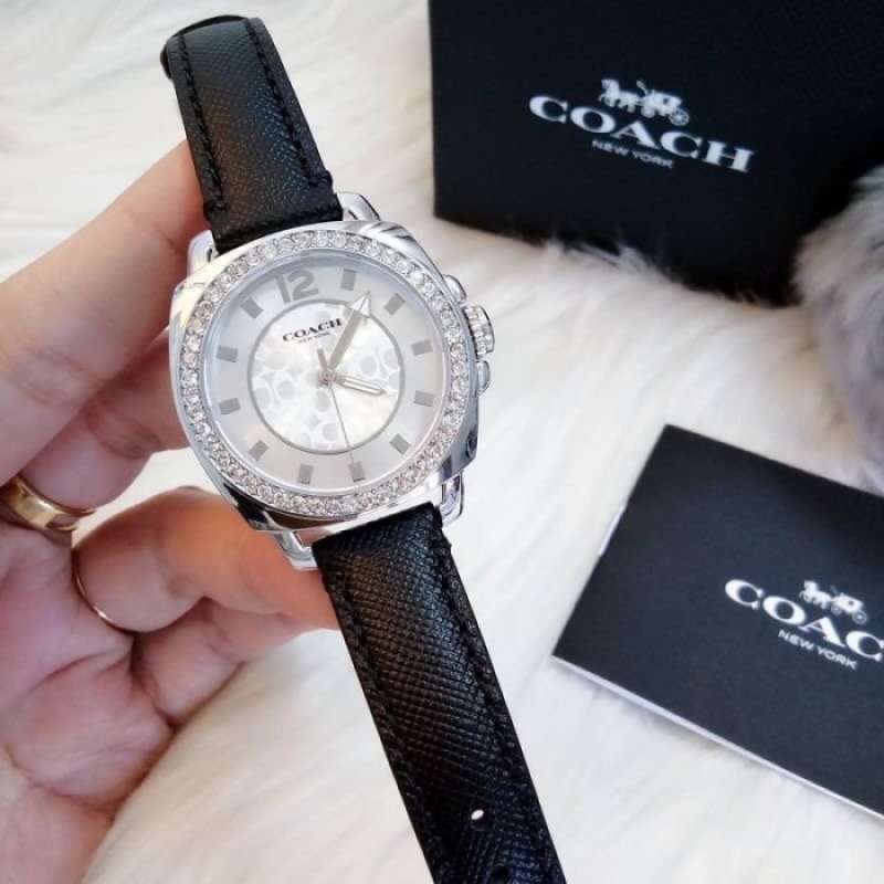 Coach Boyfriend Silver Dial Black Leather Strap Watch for Women - 14503152