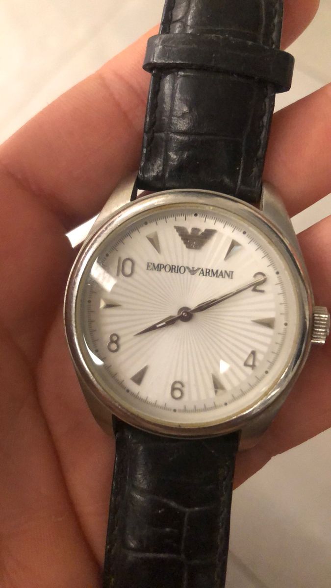 Emporio Armani Analog White Dial Black Leather Strap Watch For Women - AR6026