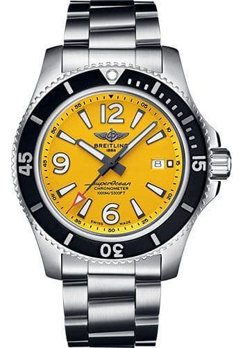 Breitling Superocean II Automatic 44mm Yellow Dial Silver Steel Strap Watch for Men - A17367021I1A1