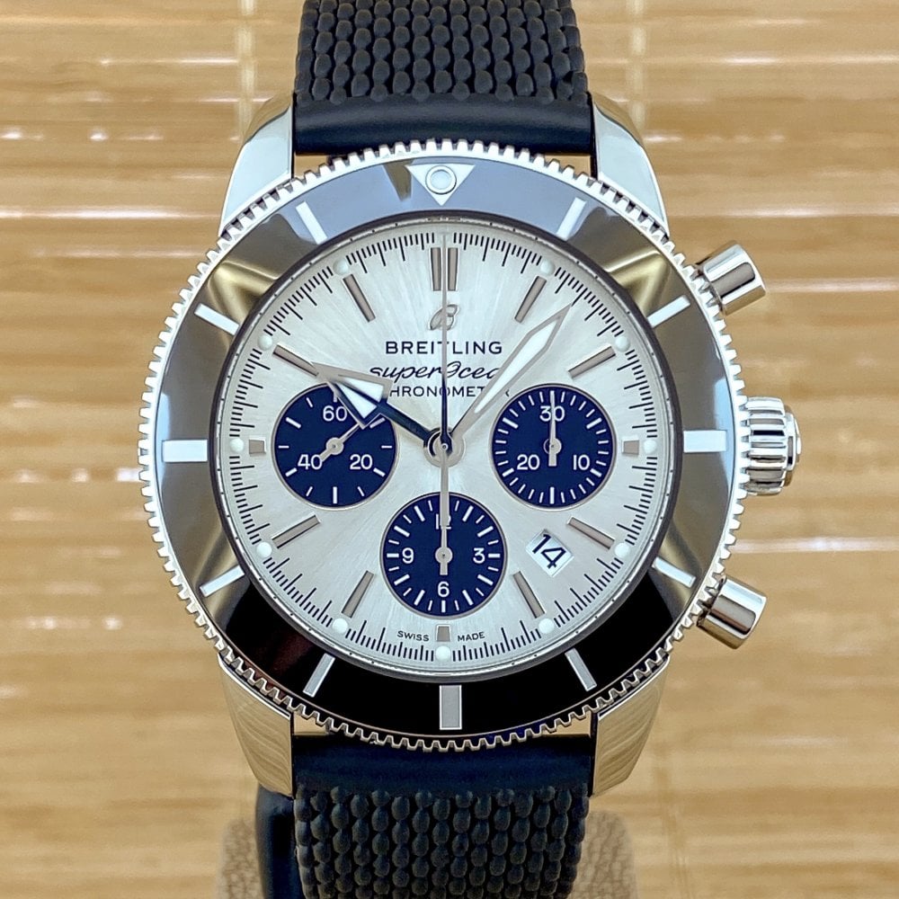 Breitling Superocean Heritage B01 Chronograph 44 Silver Dial Black Mesh Bracelet Watch for Men - AB0162121G1S1