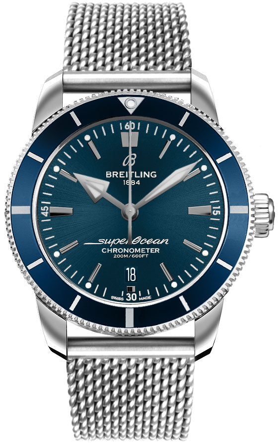 Breitling Superocean Heritage B20 Automatic 44 Blue Dial Silver Mesh Bracelet Watch for Men - AB2030161C1A1
