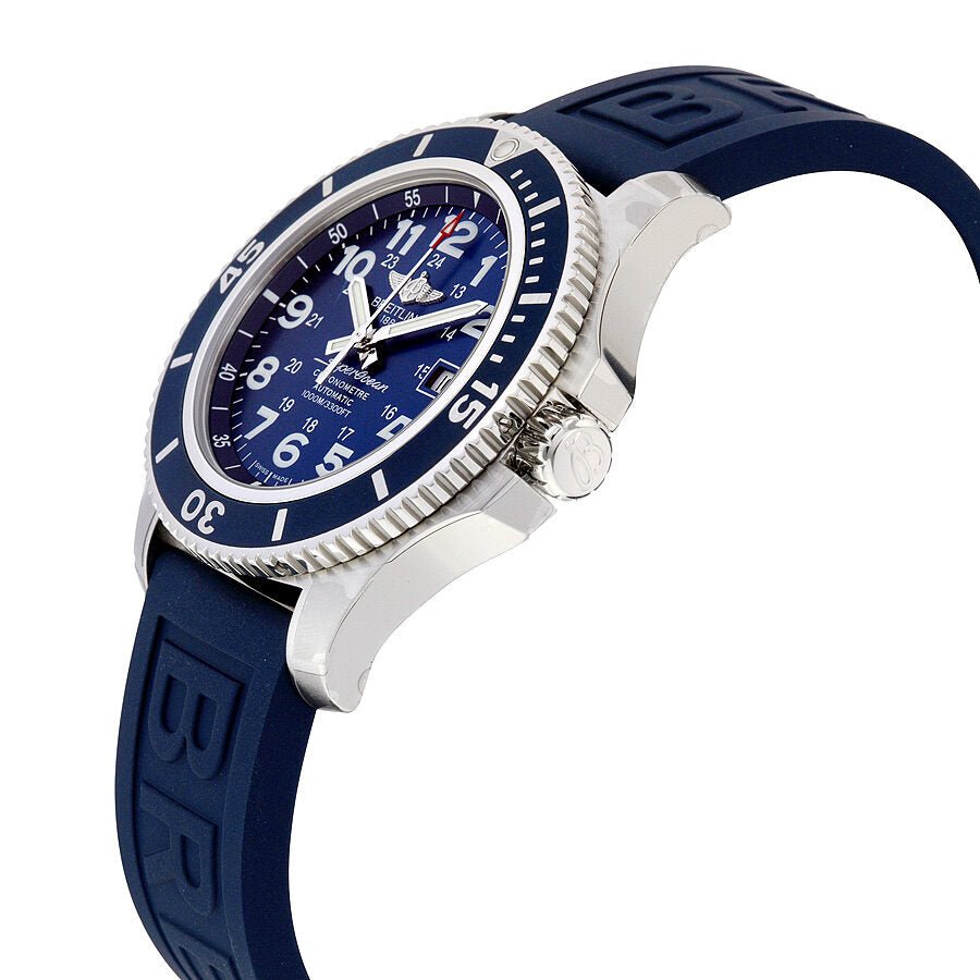 Breitling Superocean II 44mm Blue Dial Blue Rubber Strap Watch for Men - A17392D8/C910/158S/A20SS.1