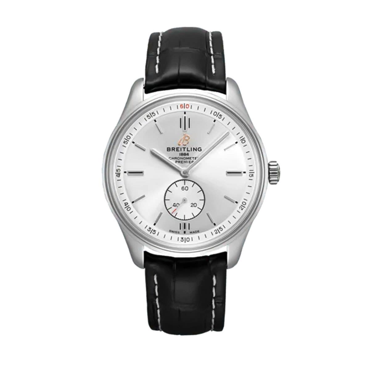 Breitling Premier Automatic 40mm Silver Dial Black Leather Strap Watch for Men - A37340351G1P1