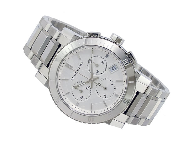 Burberry City Chronograph White Dial Silver Steel Strap Watch For Women - BU9700