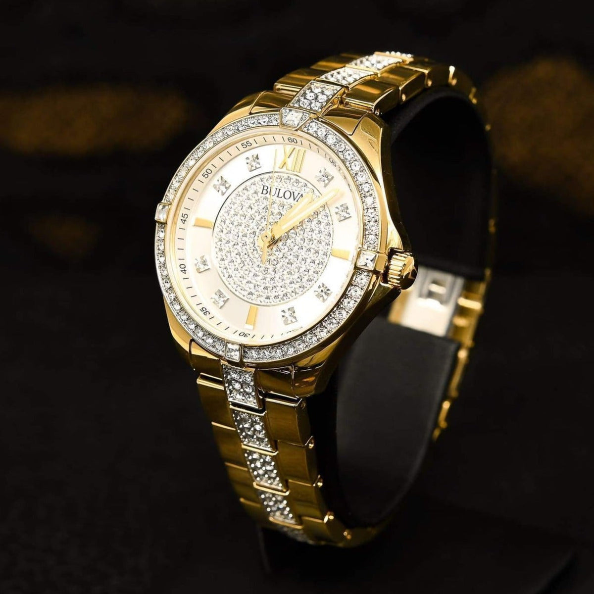 Bulova Crystal Collection Silver Crystal Dial Gold Steel Strap Watch for Women - 98L228