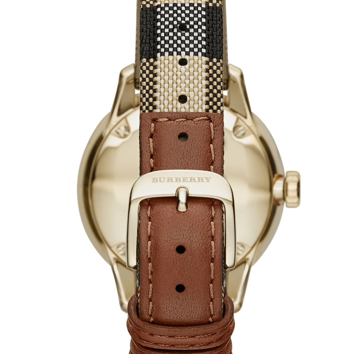 Burberry The Classic Round Gold Dial Brown Leather Strap Unisex Watch - BU10001