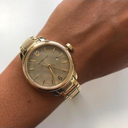 Burberry The Classic Champagne Dial Gold Steel Strap Watch for Women - BU10109