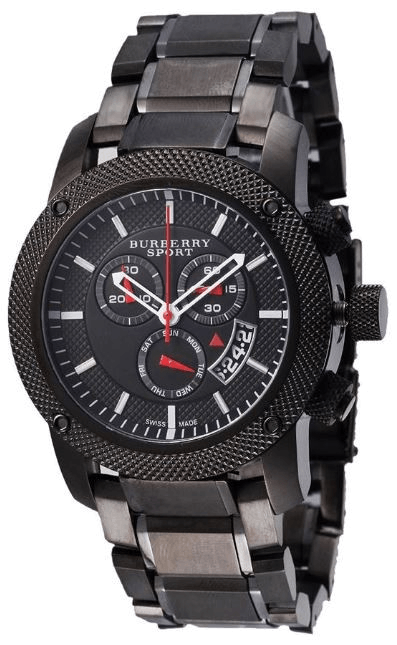 Burberry Sport Chronograph Black Dial Black Steel Strap Watch for Men - BU7703