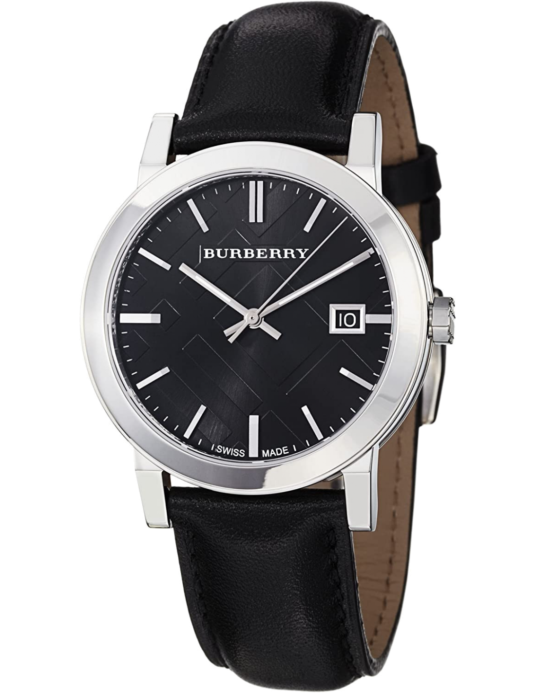 Burberry The City Black Dial Black Leather Strap Watch for Men - BU9009