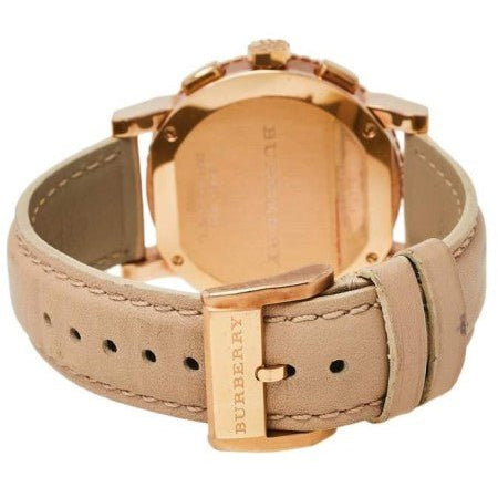 Burberry Chronograph Rose Gold Dial Beige Leather Strap Watch for Women - BU9704
