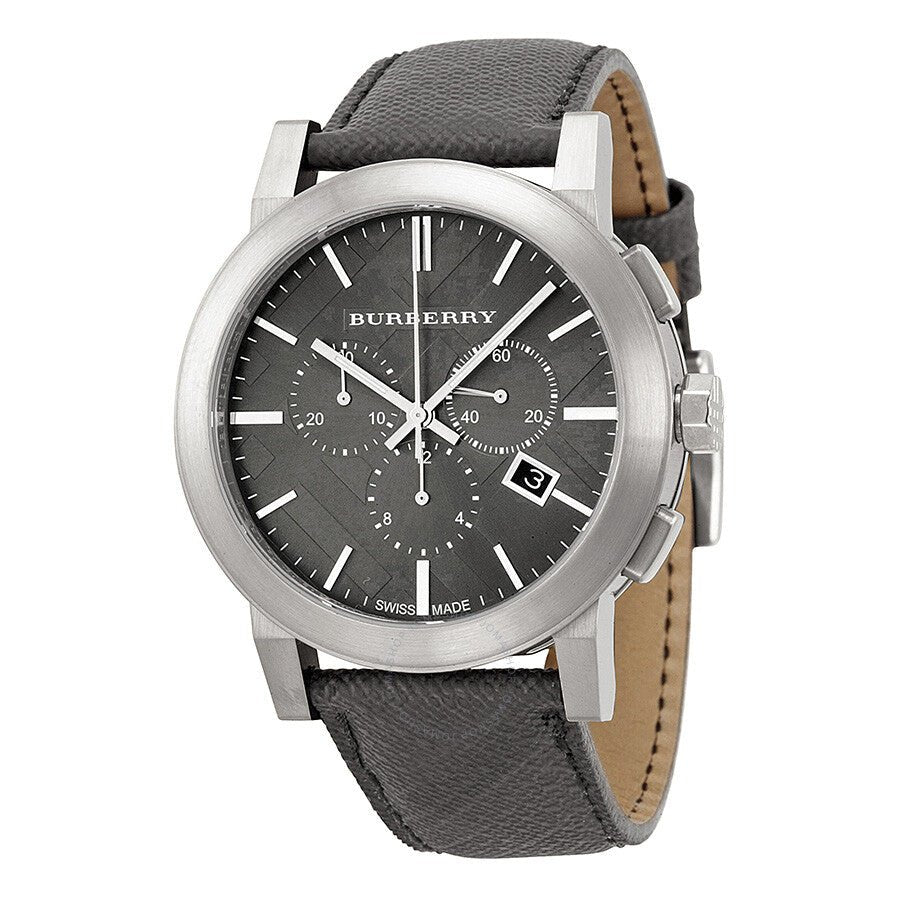 Burberry The City Grey Dial Black Leather Strap Watch for Men - BU9362
